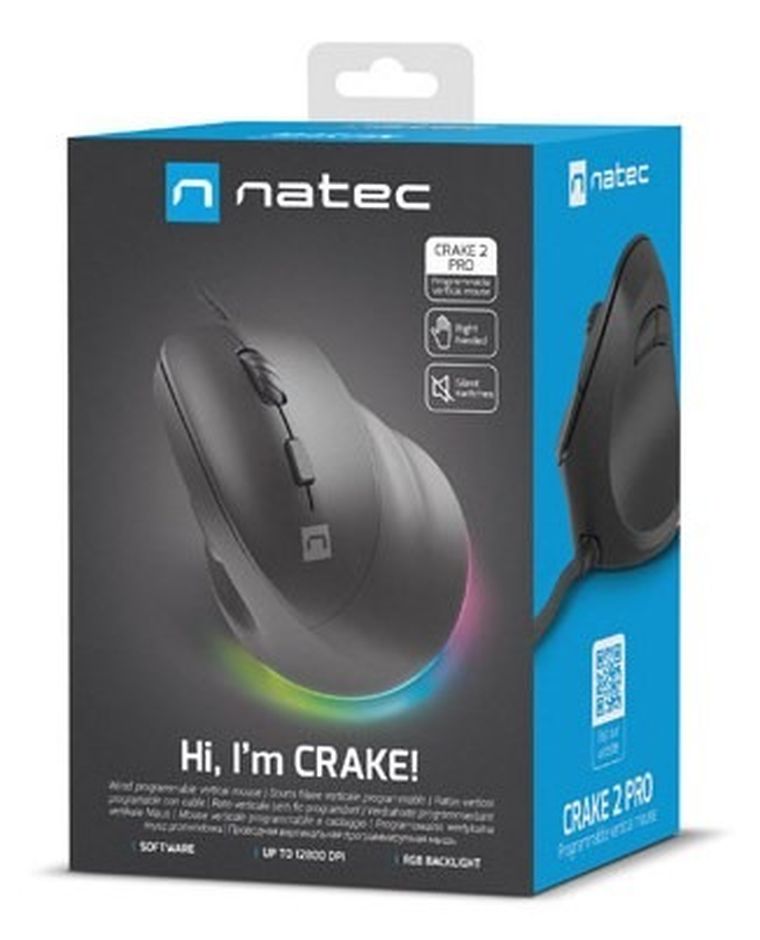 Natec, Crake 2 Pro, mysz wertykalna, 12800DPI, programowalna