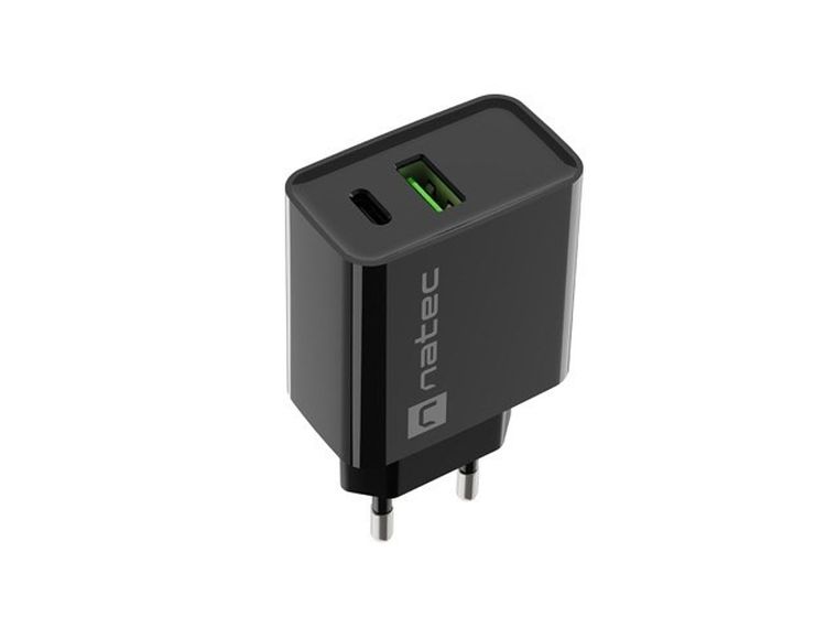 Natec Ładowarka Sieciowa Ribera USB-a + USB-c 20w Power Delivery, czarna Nuc-2062