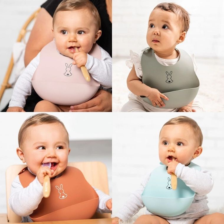 Nattou, Krokodyle, śliniak silikonowy z zapięciem, bez BPA, biały