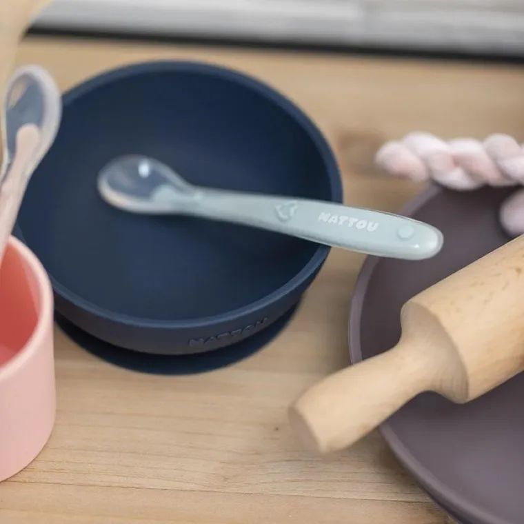 Nattou, zestaw naczyń silikonowych, granatowy