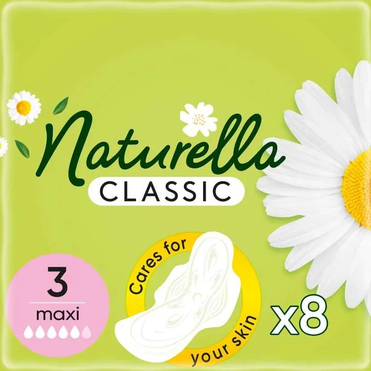 Naturella, Classic Maxi Camomile, podpaski ze skrzydełkami, 8 szt.