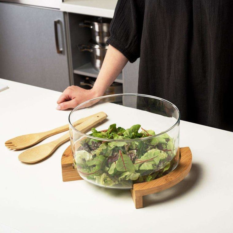 Nava, miska szklana z łyżkami do sałaty, 24 cm, 5l