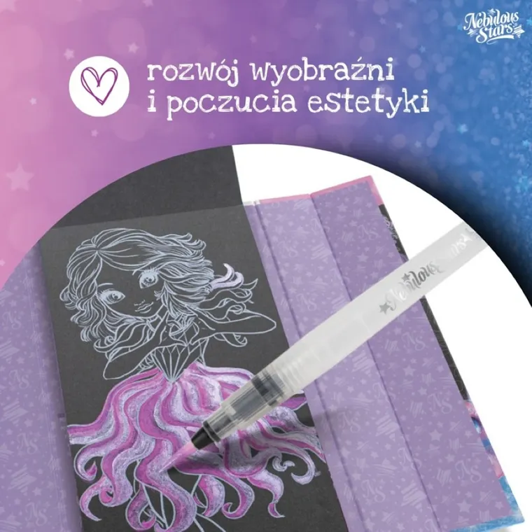 Nebulous Stars, Nebulia, kolorowanka wodna z pisakiem, farbkami i czarnymi kartkami