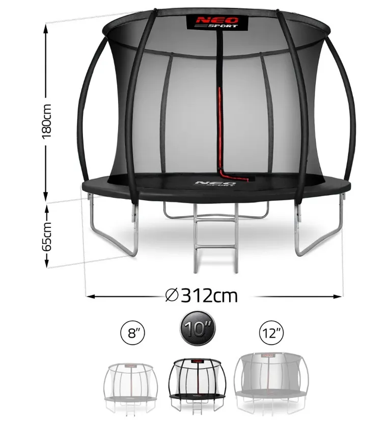 Neo-Sport, trampolina ogrodowa, profilowana, z siatką wewnętrzną, 10ft/312 cm