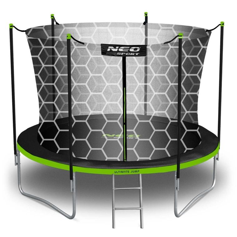 Neo-Sport, trampolina ogrodowa z siatką wewnętrzną i drabinką, 8ft/252 cm