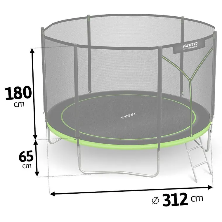 Neo-Sport, trampolina ogrodowa z siatką zewnętrzną i drabinką, 10ft/312cm