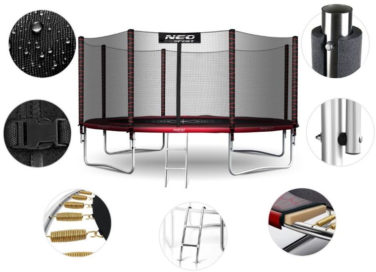 Neo-Sport, trampolina ogrodowa z siatką zewnętrzną i drabinką, 12ft/374 cm