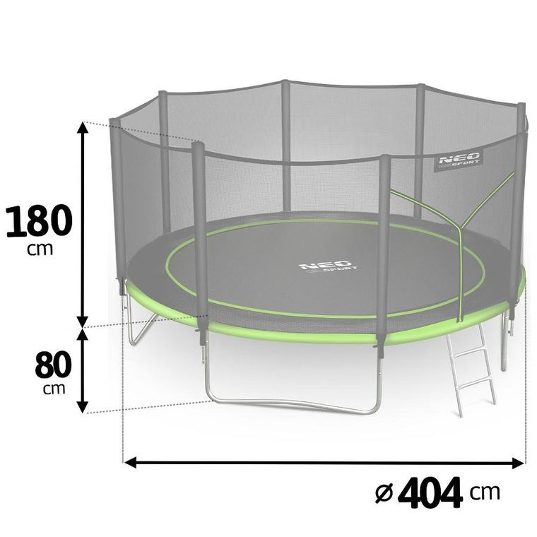 Neo-Sport, trampolina ogrodowa z siatką zewnętrzną i drabinką, 13ft/404 cm