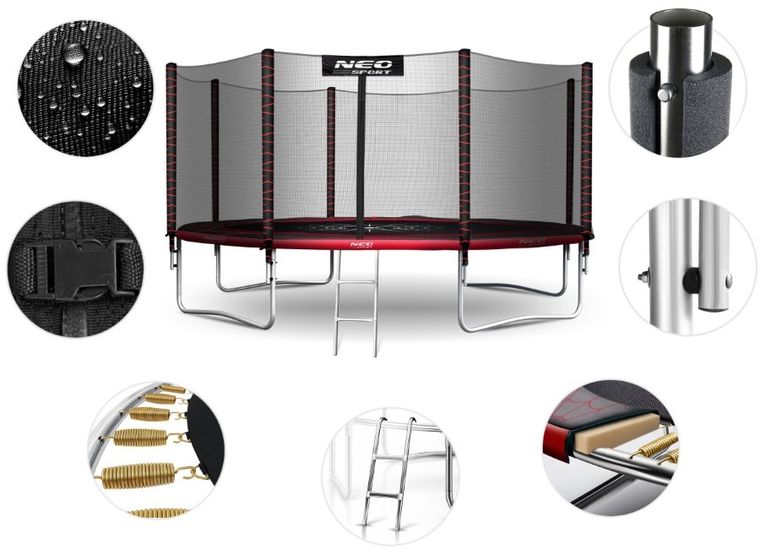 Neo-Sport, trampolina ogrodowa z siatką zewnętrzną i drabinką, 13ft/404 cm