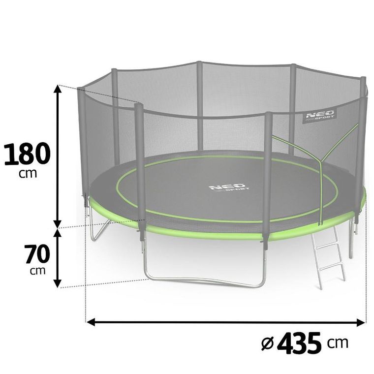 Neo-Sport, trampolina ogrodowa z siatką zewnętrzną i drabinką, 14ft/435 cm