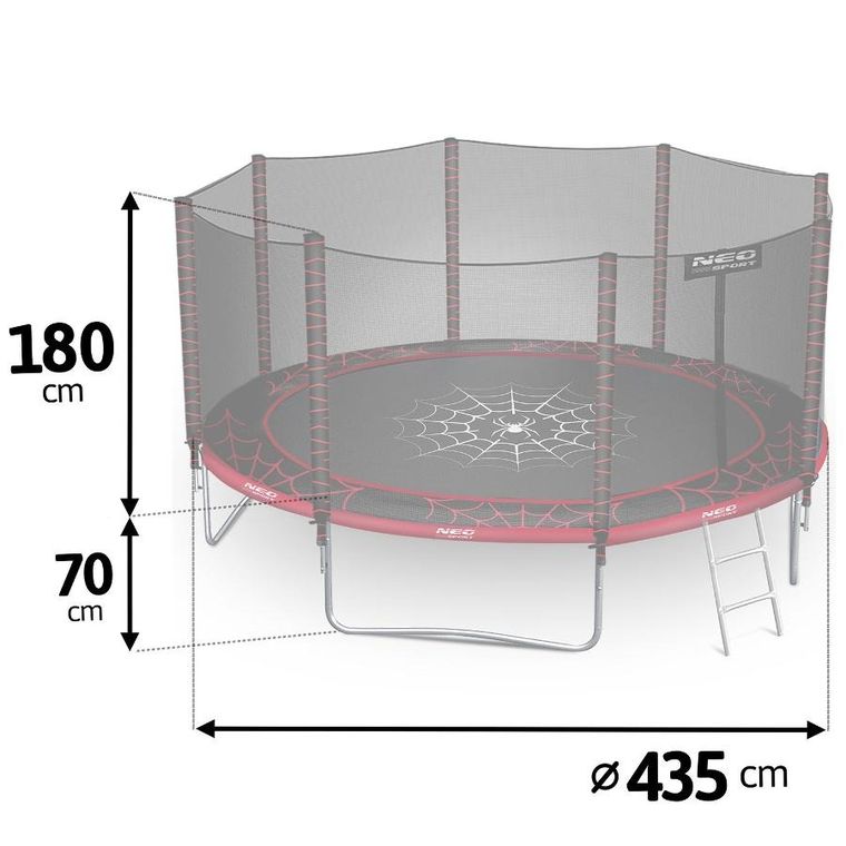 Neo-Sport, trampolina ogrodowa z siatką zewnętrzną i drabinką, 14ft/435 cm