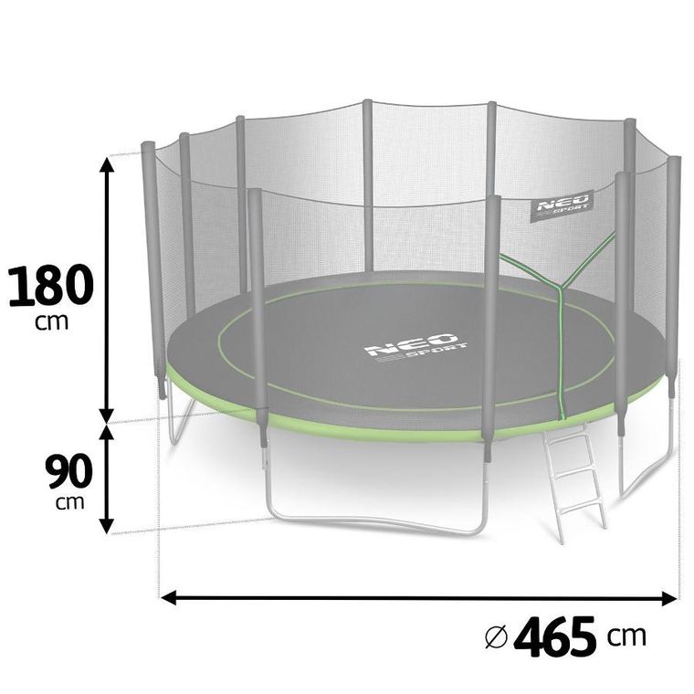 Neo-Sport, trampolina ogrodowa z siatką zewnętrzną i drabinką, 15ft/465 cm
