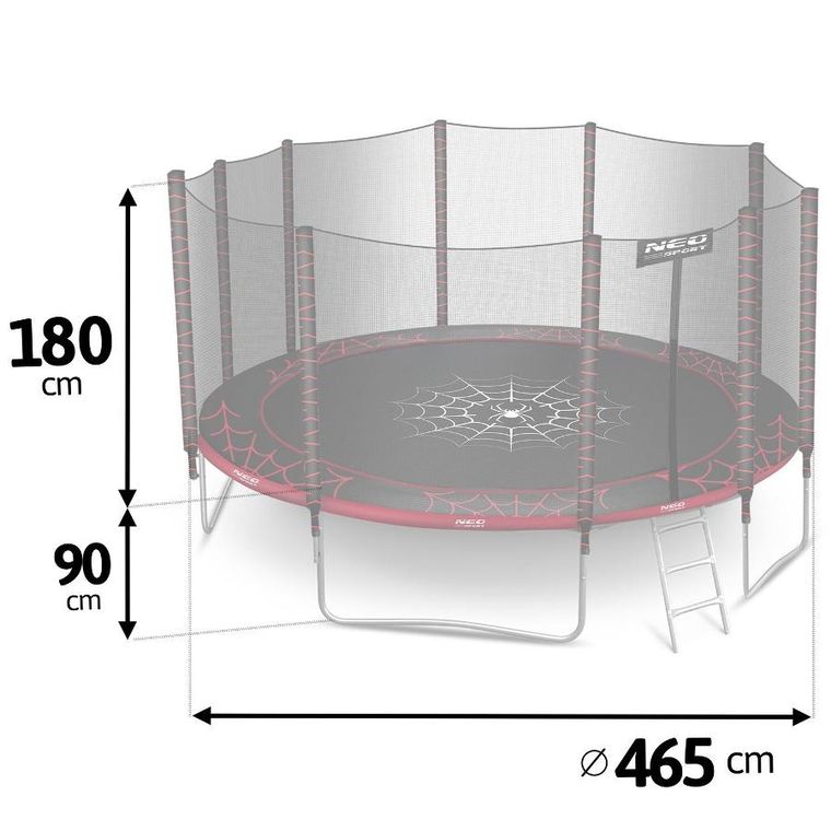 Neo-Sport, trampolina ogrodowa z siatką zewnętrzną i drabinką, 15ft/465 cm