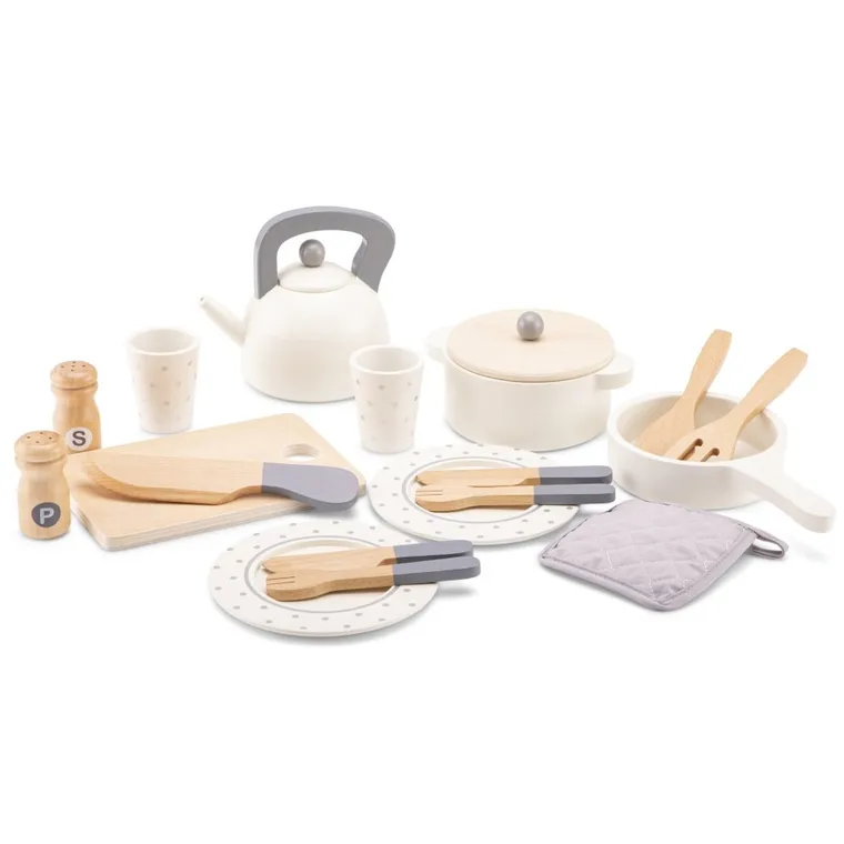 New Classic Toys, drewniany zestaw obiadowy, naczynia i akcesoria