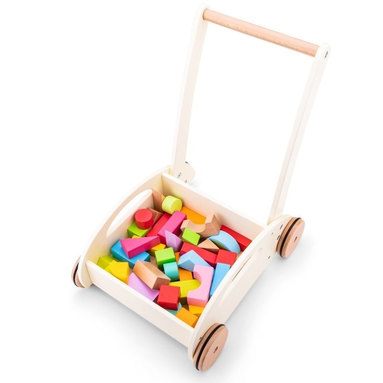 New Classic Toys, pchacz drewniany, zestaw z klockami