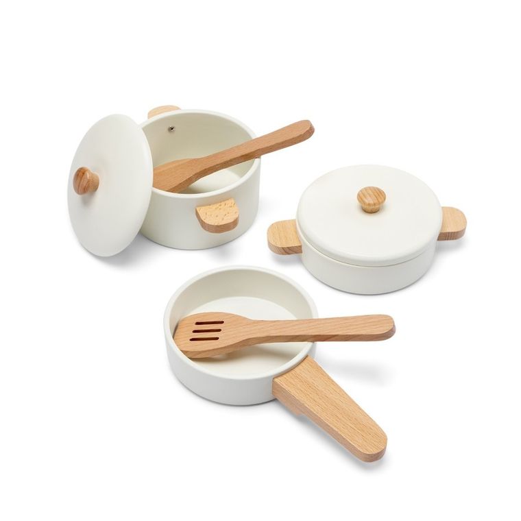 New Classic Toys, Woet, drewniany zestaw patelni i garnków, biały