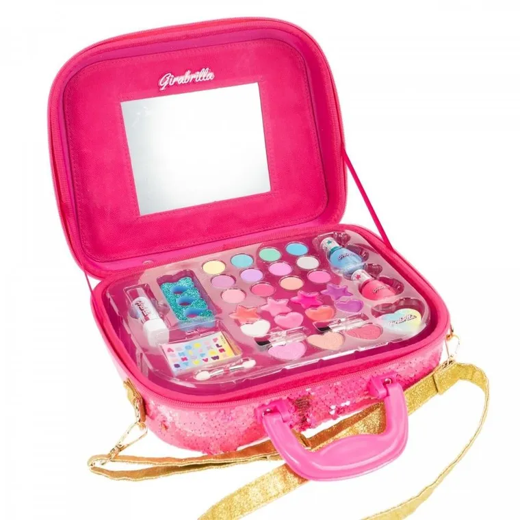 Nice, Make Up Girabrilla, cekinowa walizka z kosmetykami, różowa ze złotym