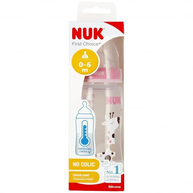 Nuk, butelka ze wskaźnikiem temperatury, 0-6m, różowa, 300 ml