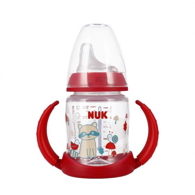 Nuk, First, butelka z uchwytem, 6m+, czerwona, 150 ml