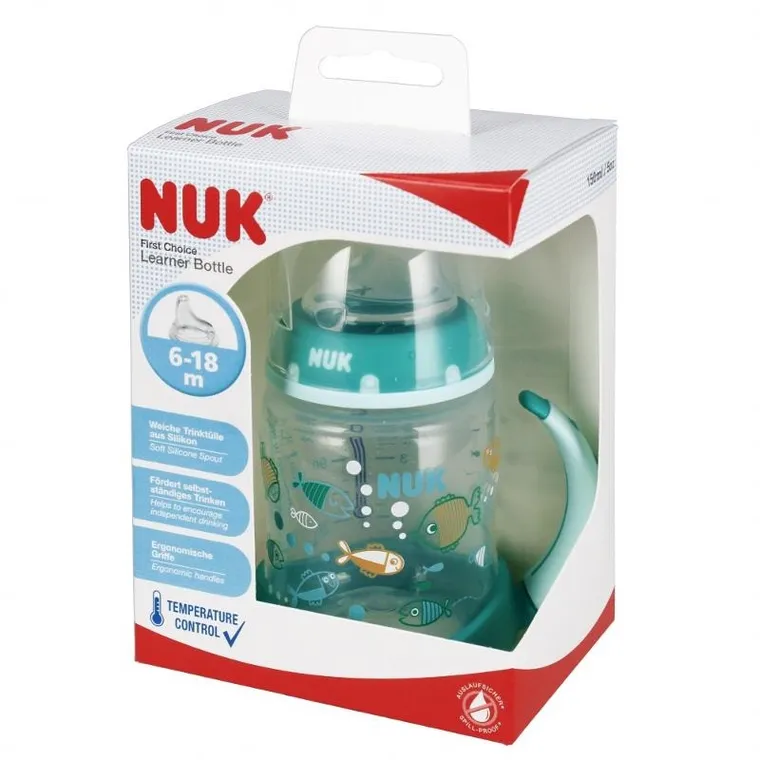 Nuk, First, butelka z uchwytem, 6m+, turkusowy, 150 ml