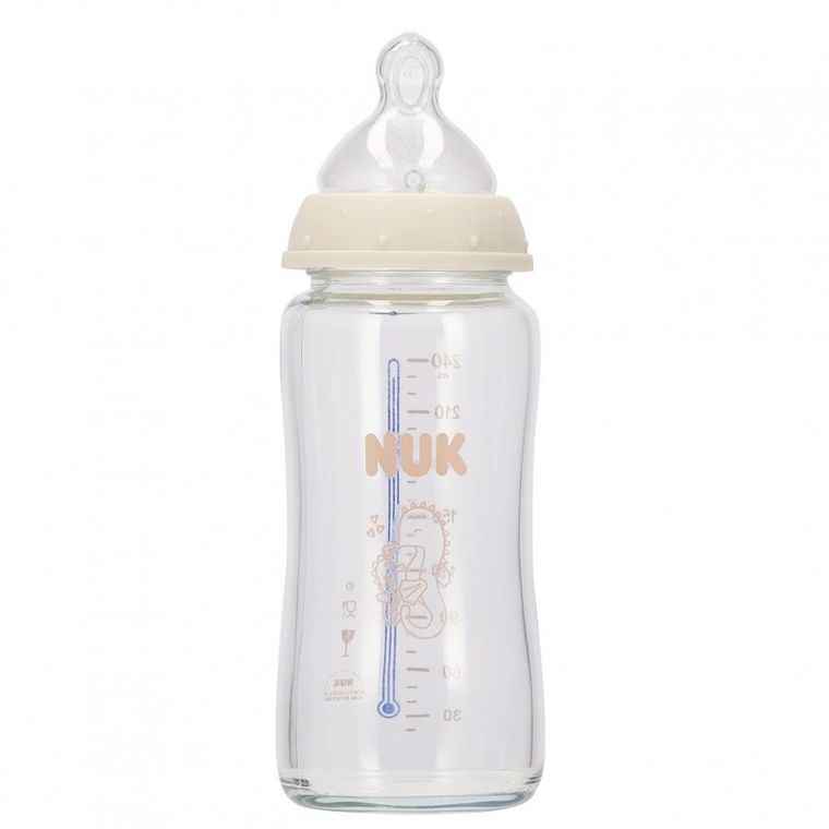 Nuk, First Choice, butelka szklana z silikonowym smoczkiem, rozmiar M, konik morski, 240 ml