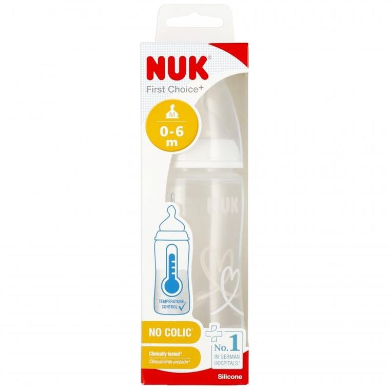 Nuk, First Choice, butelka z wskaźnikiem temperatury, 0-6m, biała, 300 ml