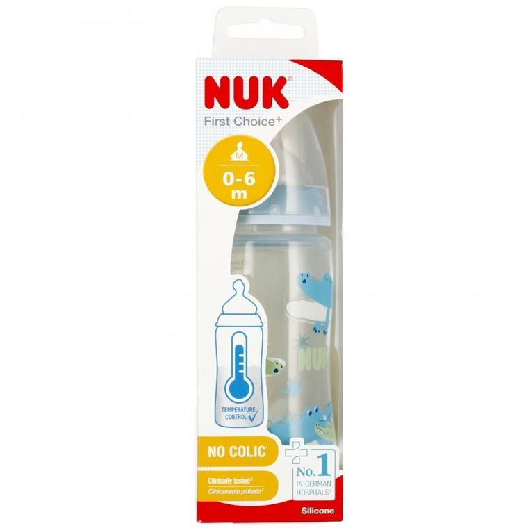 Nuk, First Choice, butelka z wskaźnikiem temperatury, 0-6m, niebieska, 300 ml