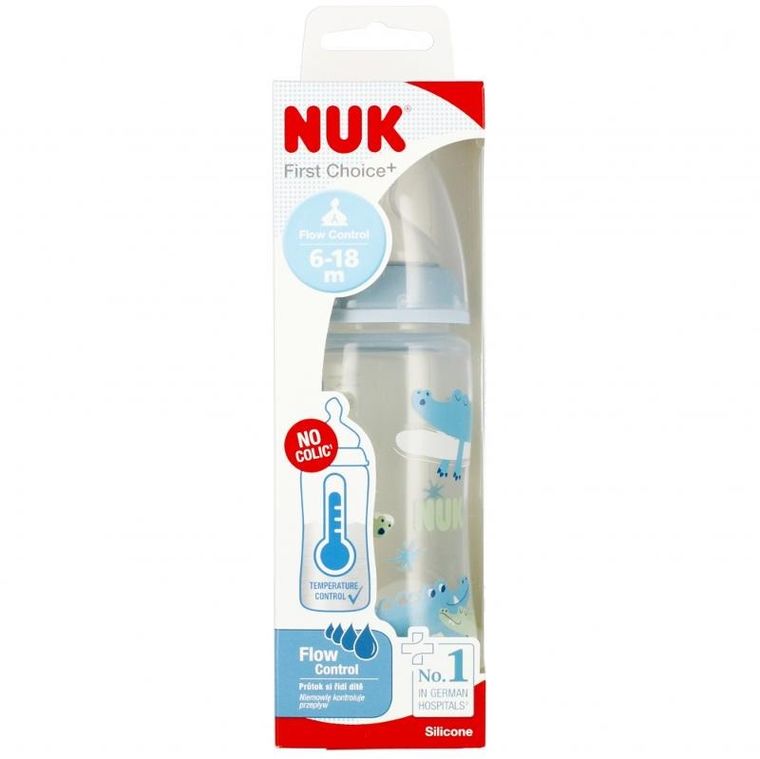 Nuk, First Choice, butelka ze wskaźnikiem temperatury, 6-18m, niebieska, 300 ml