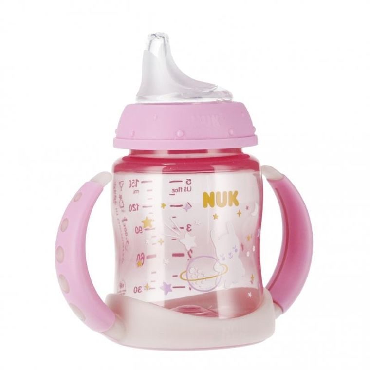 Nuk, First Night, butelka z uchwytem, 6-18m, różowa, 150 ml