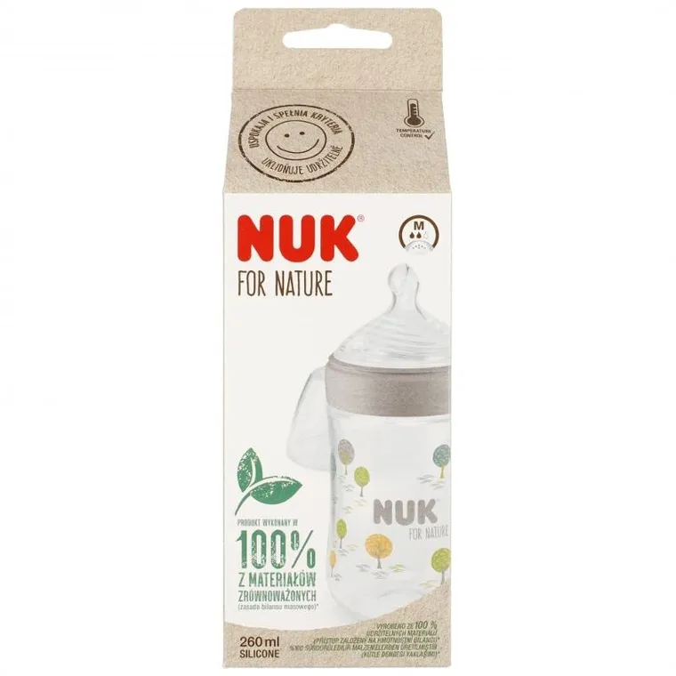 Nuk, For Nature, butelka ze smoczkiem silikonowym, rozmiar M, popielata, 260 ml