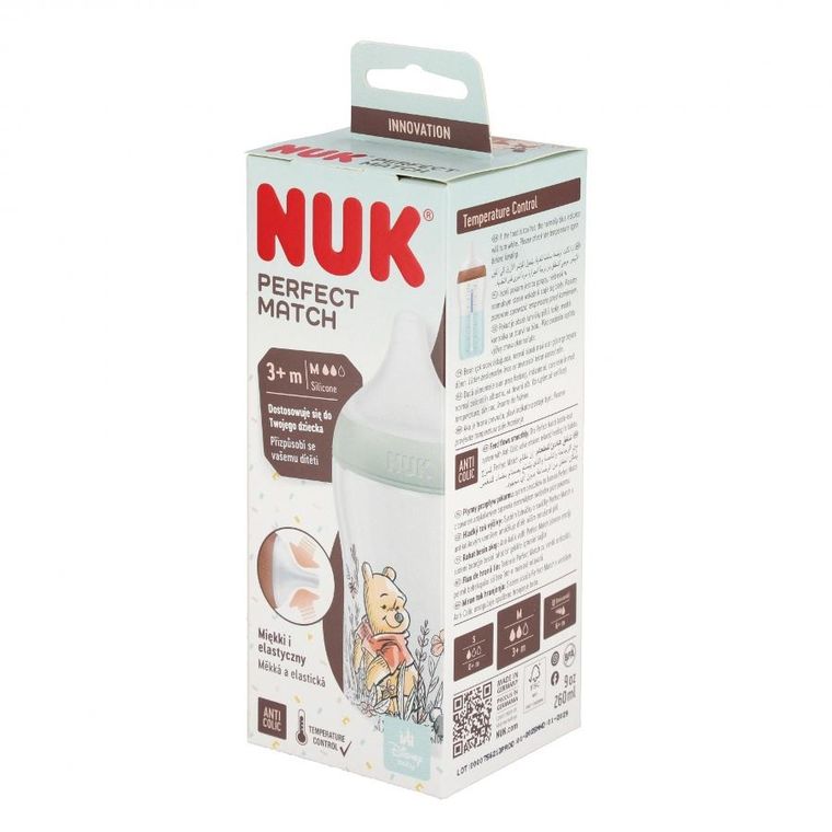 Nuk, Kubuś Puchatek, Perfect Match, butelka, silikonowy smoczek, rozmiar M, 260 ml