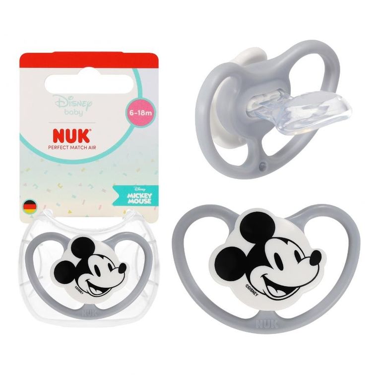 Nuk, Myszka Miki, Perfect Match Air, smoczek uspokajający, silikonowy, popielaty