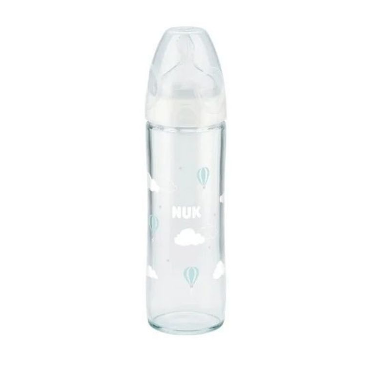 Nuk, New Classic, butelka szklana, 0-6m, biała, 240 ml
