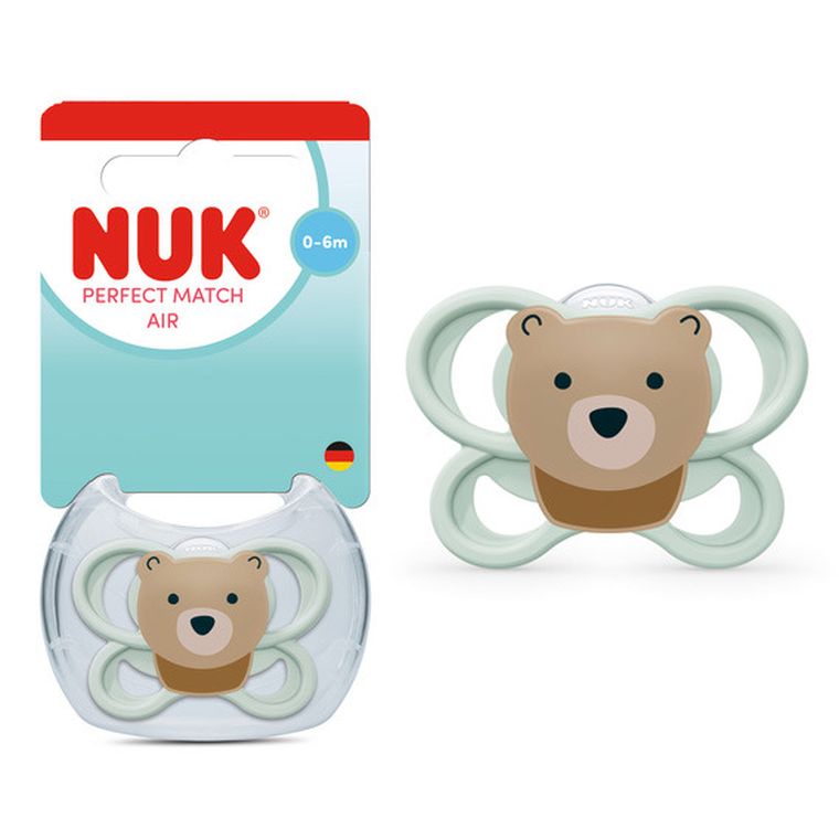 Nuk, Perfect Match Air, smoczek uspokajający, silikonowy, miś, 0-6m