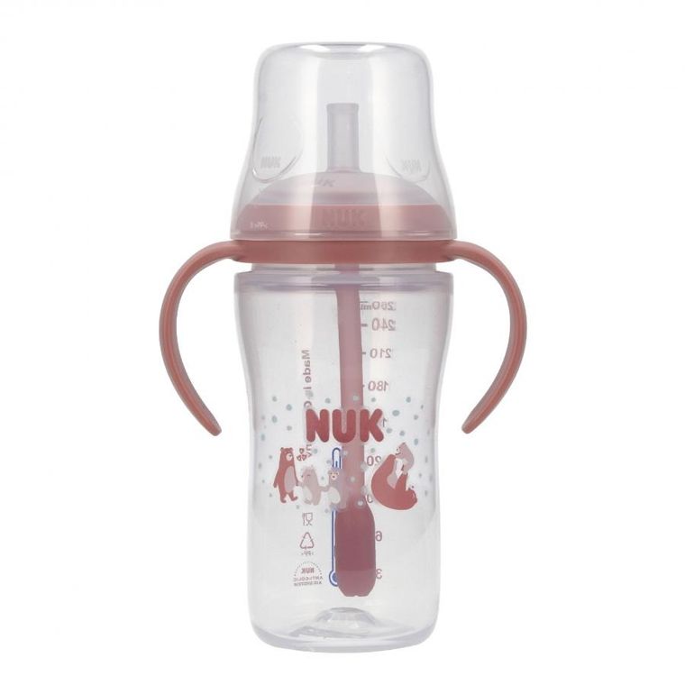 Nuk, Perfect Match, butelka do nauki picia ze słomką, miś, 260 ml