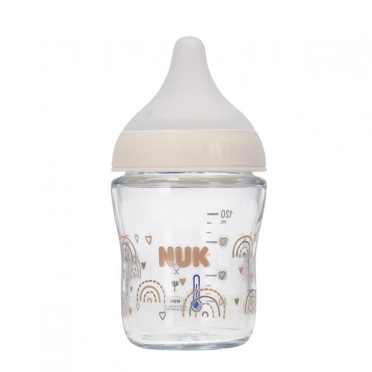 Nuk, Perfect Match, butelka szklana, rozmiar M, tęcza, 120 ml