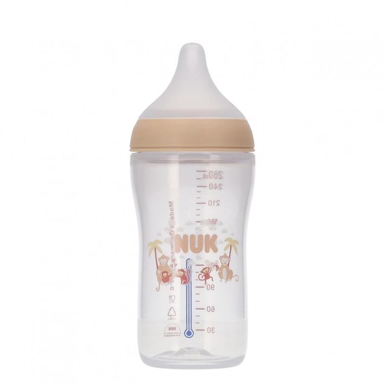 Nuk, Perfect Match, butelka z silikonowym smoczkiem, rozmiar M, małpka, 260 ml
