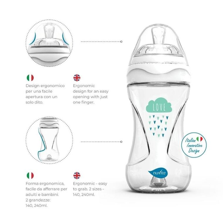 Nuvita, butelka szklana, antykolkowa, biała, 240 ml