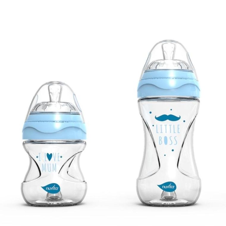 Nuvita, butelka szklana, antykolkowa, niebieska, 140 ml