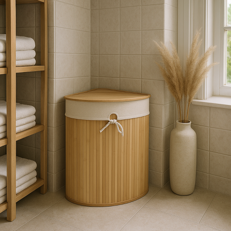 Nuxio, Arco, narożny kosz na pranie, bambus, 60l