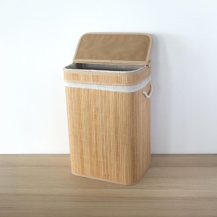 Nuxio, Luva, bambusowy kosz na pranie z pokrywą, 80l