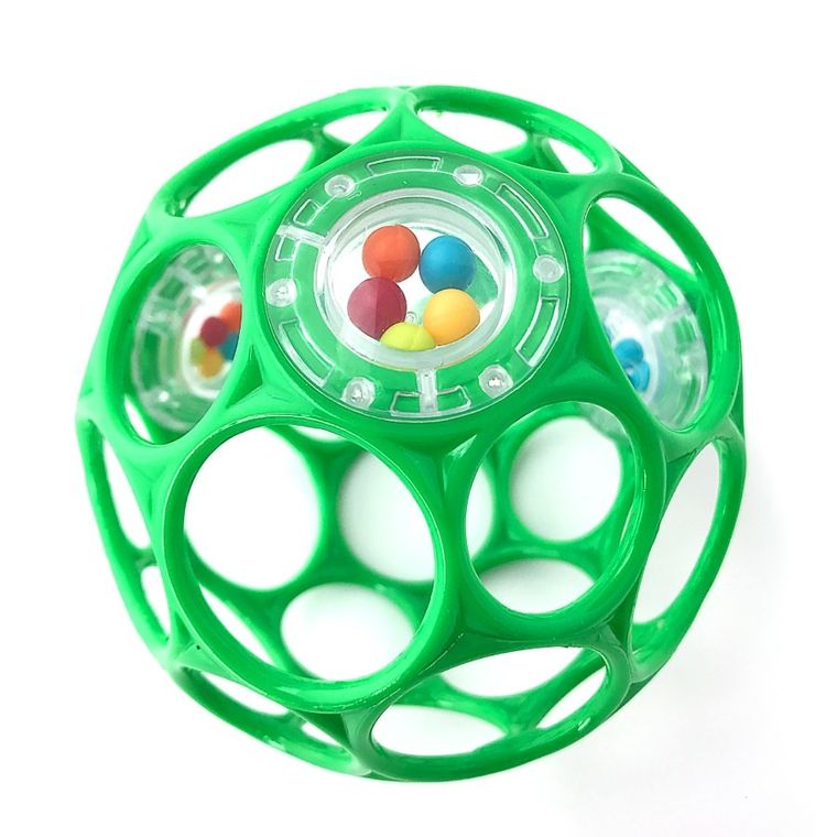 Oball, Piłka z grzechotką, gryzak, 10 cm, 0m+