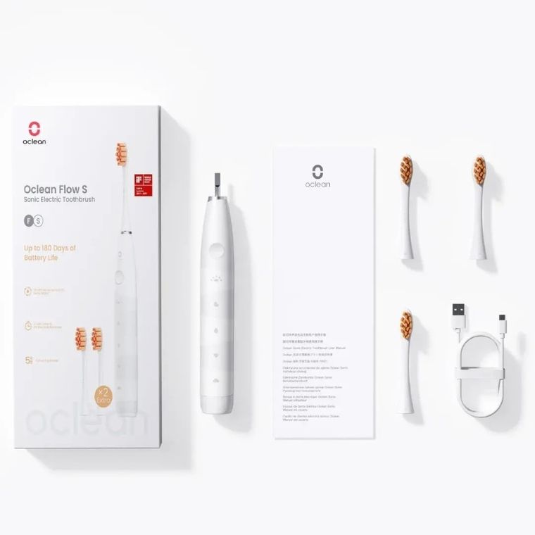 Oclean, Flowa S, szczoteczka soniczna + 2 końcówki, biała