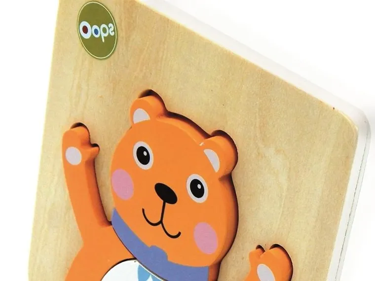Oops, Miś, drewniana układanka puzzle 3D, 12m+