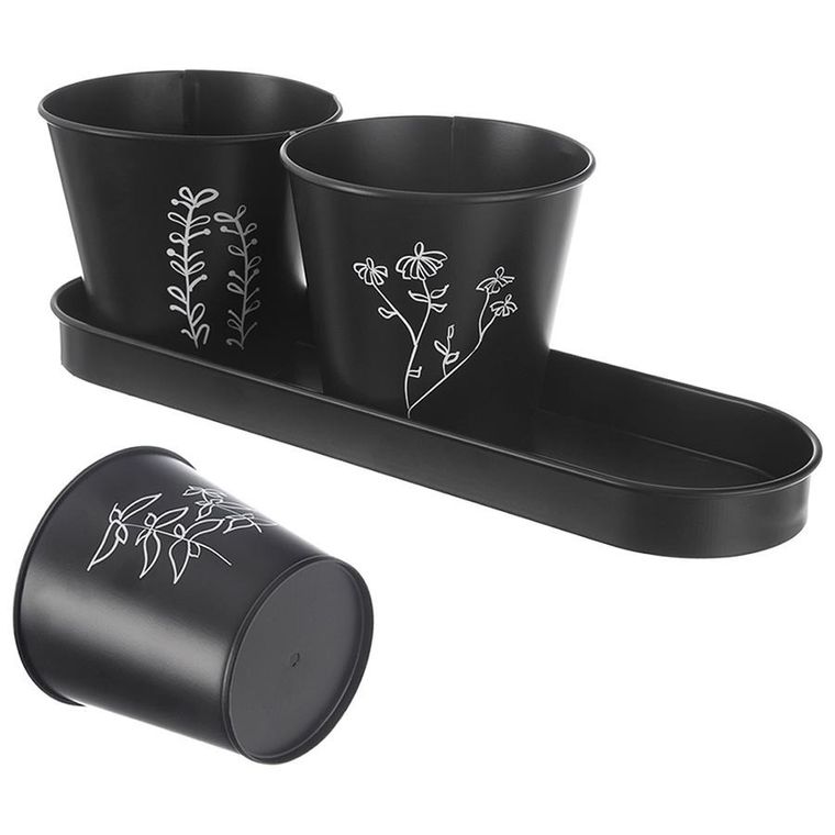 Orion, Blackline, doniczka na zioła, na podstawce, 4 elementy