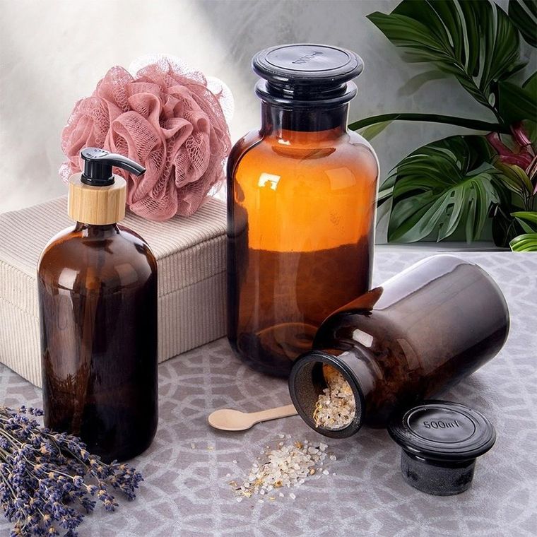 Orion, butelka szklana z korkiem i szeroką szyjką, brązowa, 1l