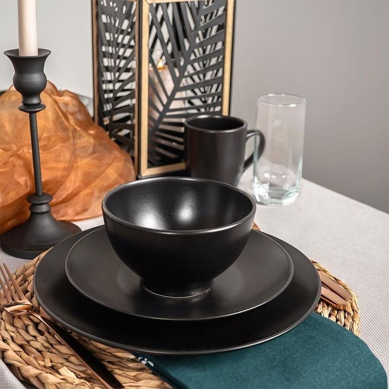 Orion, ceramiczny talerz obiadowy, płytki, czarny, Alfa, 27,5 cm