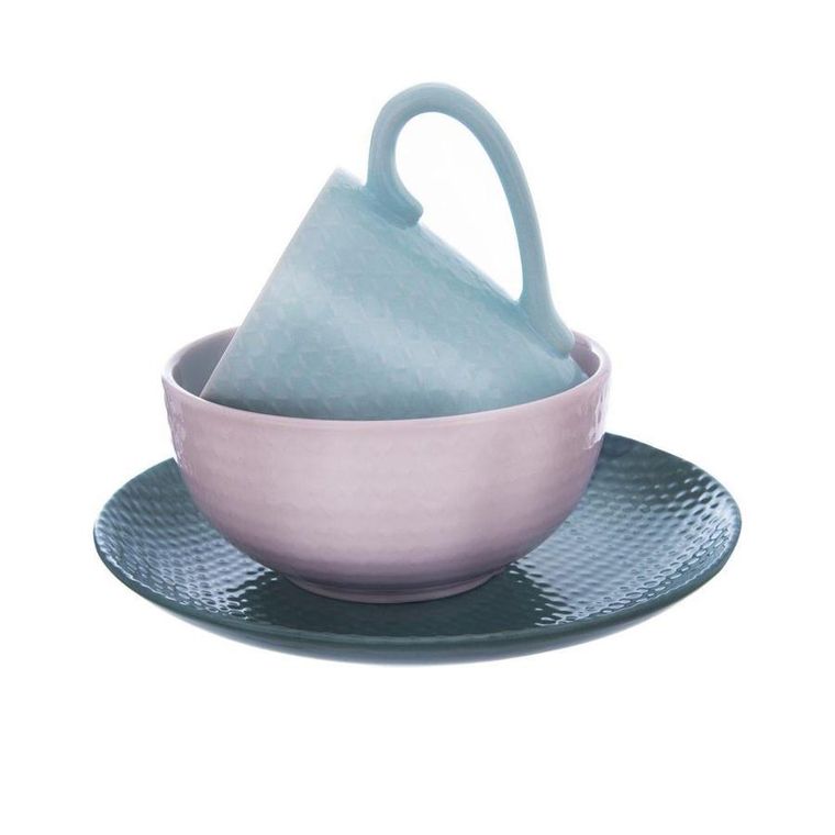 Orion, ceramiczny talerz obiadowy, płytki, niebieski, Relief, 27 cm