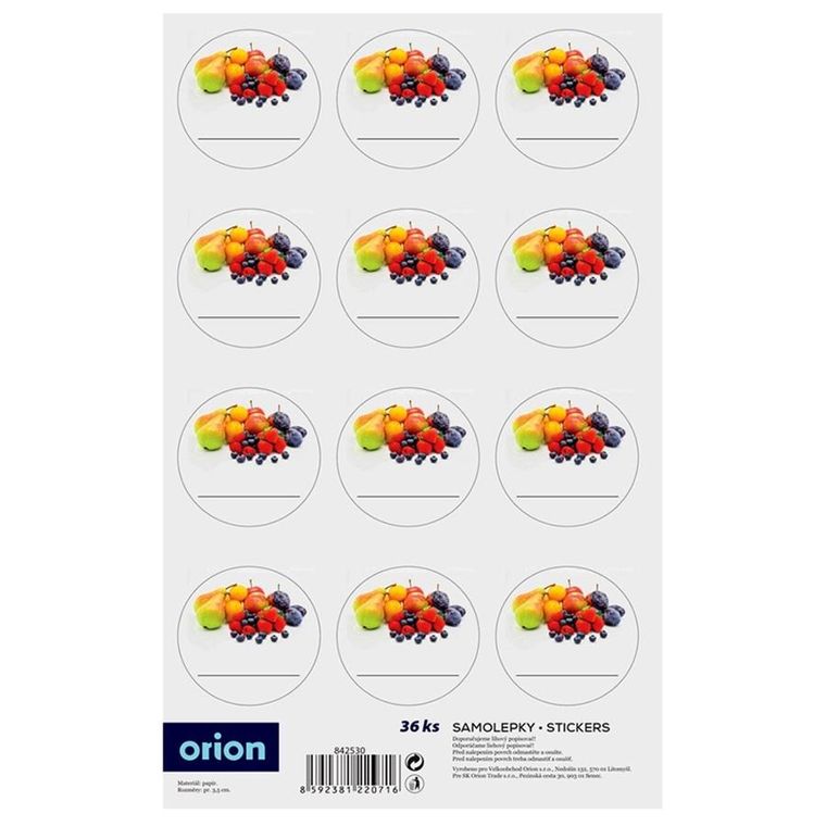 Orion, etykiety samoprzylepne na słoiki, 36 szt.