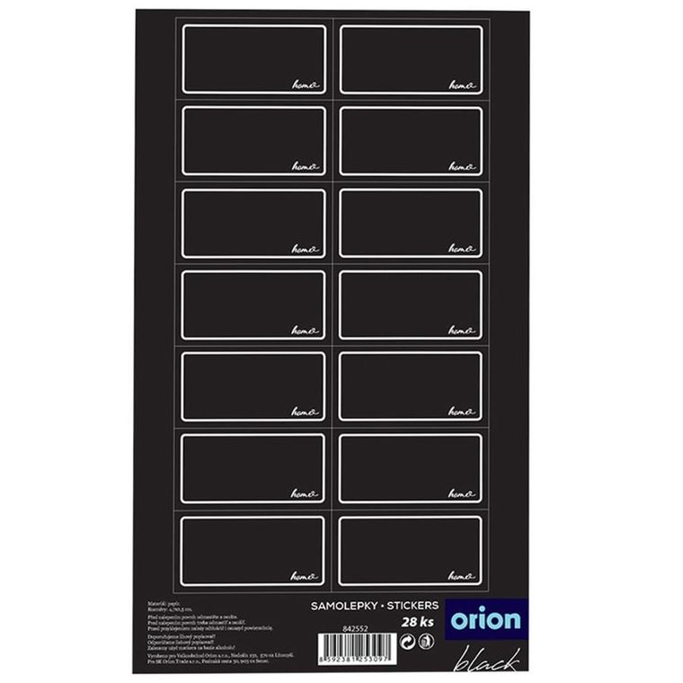 Orion, etykiety samoprzylepne na słoiki, czarne, 28 szt.